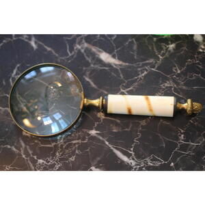 Vintage Brass Magnifying Glass w/ Mother of Pearl Handle Desk & Collector Piece